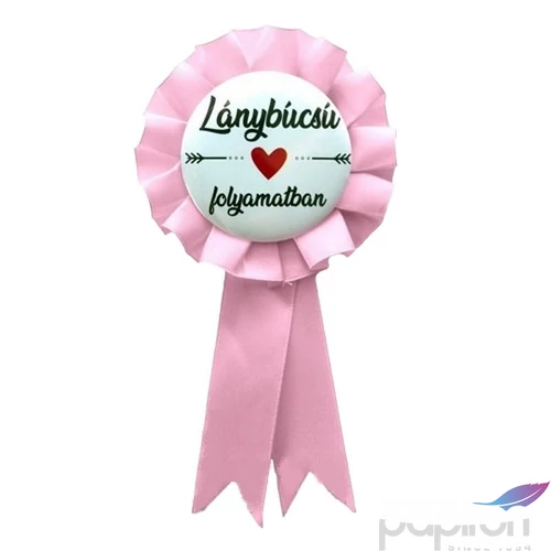 Party Party kitűző szalagos Lánybúcsú folyamatban, sötét pink szalaggal