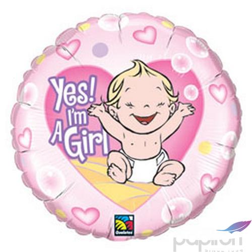 Party Lufi 18"-46cm Babaváró Yes! I Am A Girl - Lány Vagyok Fólia Léggömb+hélium