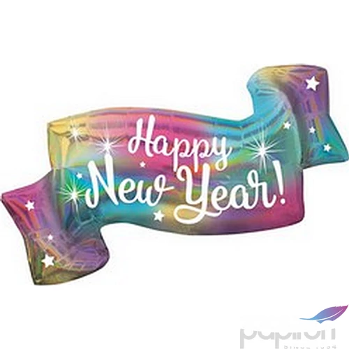 Party Lufi 39"-99cm Irrizáló "Happy New Year"szilveszteri fólia lufi +hélium