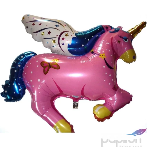 Party Lufi 47"-120cm Szülinapi Szárnyas Póni rózsaszín Super Sharpe Fólia Léggömb+hélium