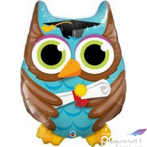 Party Lufi bagoly 34"-86cm Graduate Owl ballagási fólia Party Lufi Léggömb+hélium
