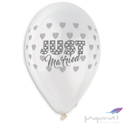 Party Lufi esküvői 30cm-es, Just Married szives szürke nyomattal, gumi 10db/csomag