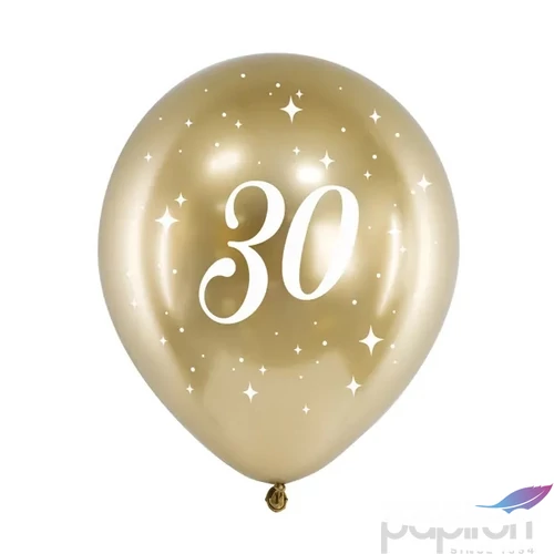 Party Lufi évszámos 30-as, 6db/csomag, arany színben