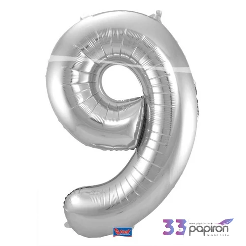 Partylufi fólia 86cm 9-es szám, ezüst