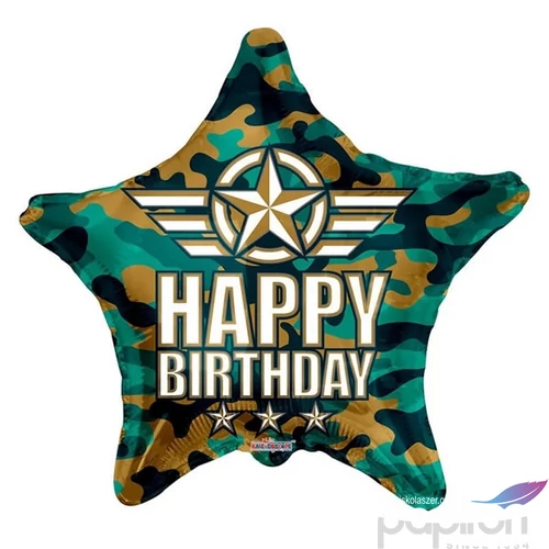 Party Lufi fólia 45cm Csillag, Army, 18 Happy Birthday