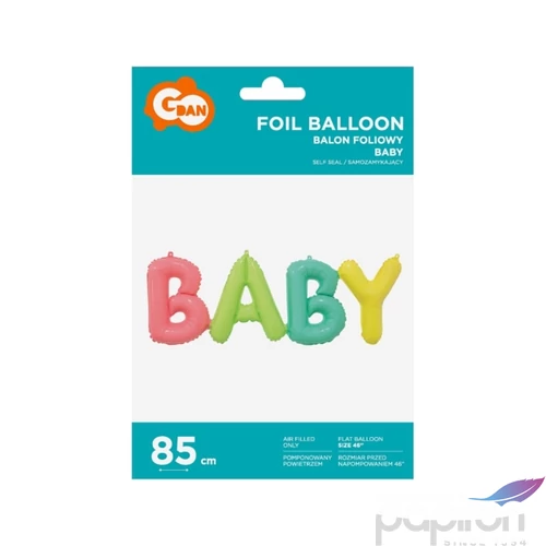Party Lufi fólia 85x29cm baby felirat, pasztel színek