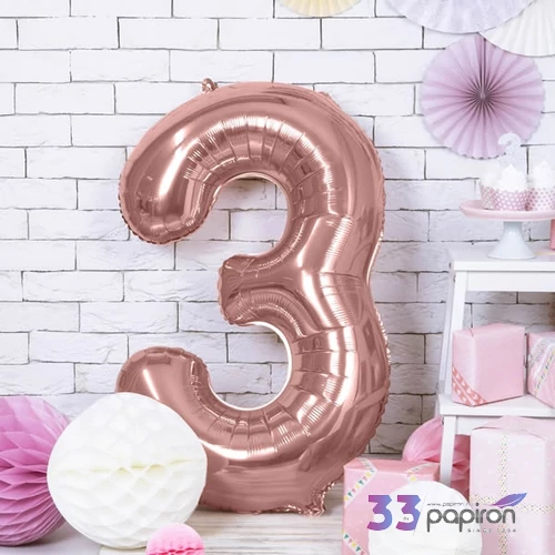 Partylufi fólia 86cm 3.szám születésnapra rosegold