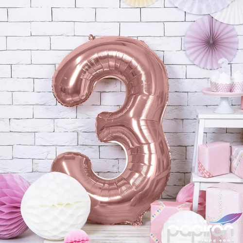 Party Lufi fólia 86cm 3.szám születésnapra rosegold