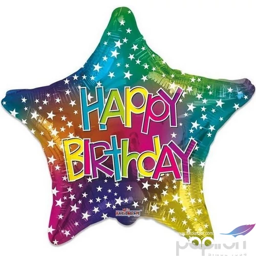 Party Lufi fólia 18" 45cm, csillag alakú, Happy Birthday multicolor