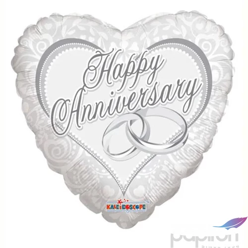 Party lufi fólia Happy anniversary, szív ezüst  gyűrűkkel 45cm