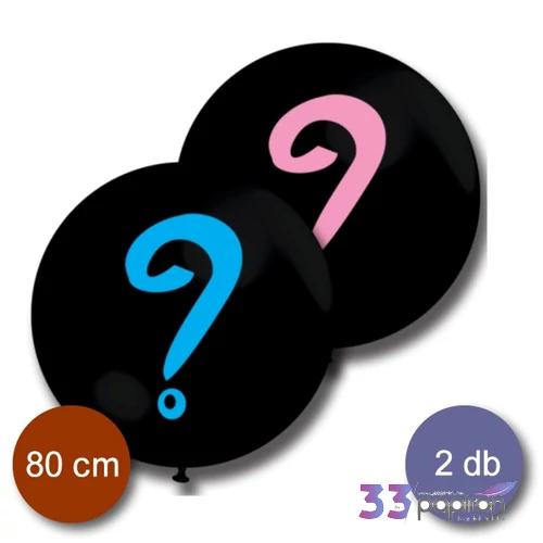 Partylufi babaváróra fekete latex léggömb, kérdőjelek 2db/csomag, 80cm -es lufik