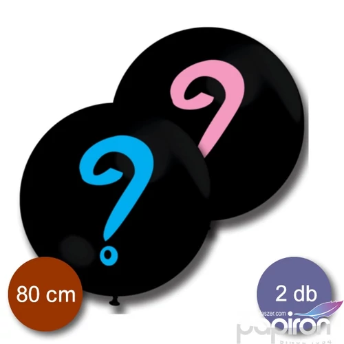 Party Lufi babaváróra fekete latex léggömb, kérdőjelek 2db/csomag, 80cm-es lufik
