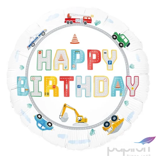Party Lufi fólia szülinapos 18"-es/45cm-es járművek Happy Birthday