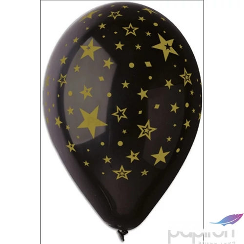 Party Lufi Happy Birthday 10db/csomag 30cm Fekete csillagos