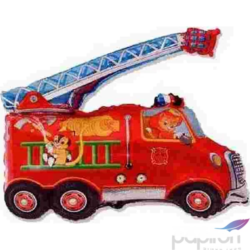 Party Lufi Super óriás Fireman Piros Tűzoltóautó mintás cicás FireTruck Fólia Léggömb+hélium Super Shape