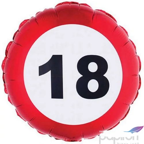 Party Lufi szülinapi 18"-46cm 18-as Sebességkorlátozó tábla mintás Fólia Léggömb+hélium