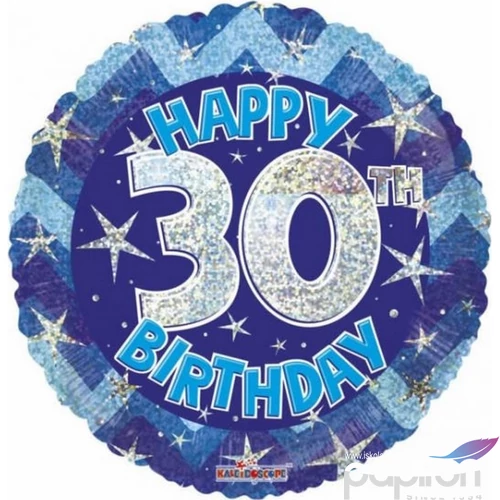 Party Lufi szülinapi 18"-46cm 30th Happy Birthday Blue Sparkle mintás Hologrammos Fólia Léggömb+hélium