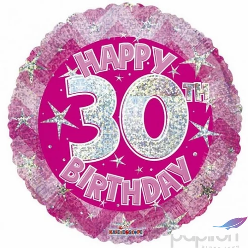 Party Lufi szülinapi 18"-46cm 30th Happy Birthday Pink Sparkle mintás Hologrammos Fólia Léggömb+hélium