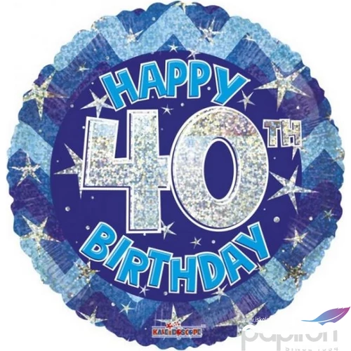 Party Lufi szülinapi 18"-46cm 40th Happy Birthday Blue Sparkle mintás Hologrammos Fólia Léggömb+hélium