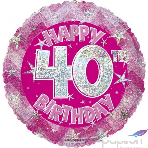 Party Lufi szülinapi 18"-46cm 40th Happy Birthday Pink Sparkle mintás Hologrammos Fólia Léggömb+hélium