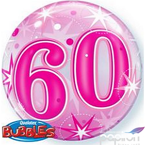 Party Lufi szülinapi 22"-56cm 60-as Pink Starburst Sparkle Bubble Számos Csillagos Fólia Léggömb+hélium