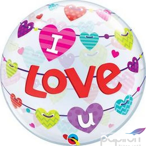 Party Lufi Valentin 22''-56cm I Love U Banner Hearts Szerelmes Bubble Fólia Léggömb+hélium