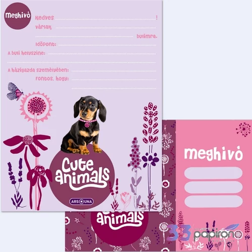 Ars Una party meghívó 24' Borítékkal Cute Animals Puppy Tacskó 50223695 prémium minőség