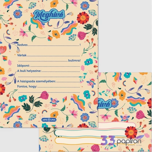 Ars Una party meghívó 23' borítékkal Flower Power 50222605 prémium minőség