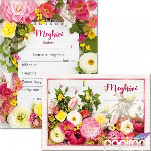 Party meghívó borítékkal virágos 19' Ars Una 90224072 kollekció !