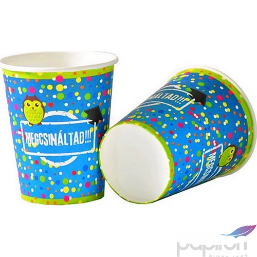 Party pohár papír 250ml Megcsináltad!!!baglyos, ballagásra (6db/csomag)