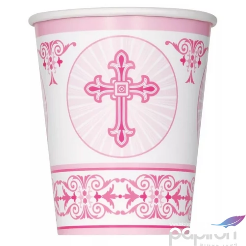 Party pohár 260ml pink-fehér, kereszttel 8db/csomag
