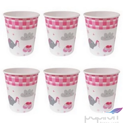 Party pohár 230ml rózsaszín elefántos papír pohár 6db/csomag