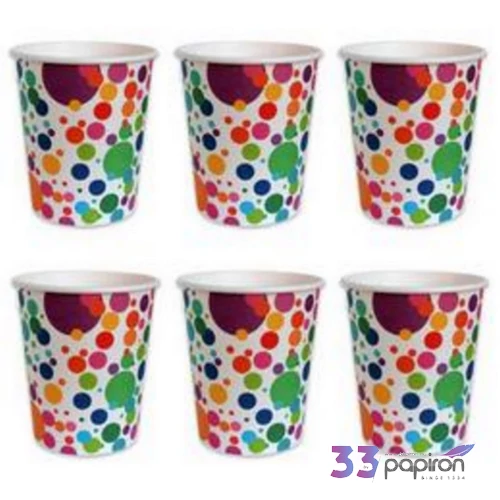Party pohár 250ml Színes konfettis, papír pohár 6db/csomag