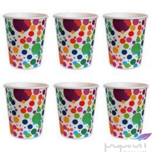 Party pohár 250ml Színes konfettis, papír pohár 6db/csomag