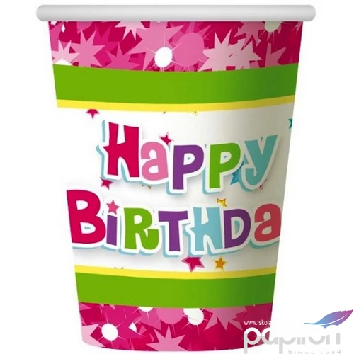 Party pohár 2,7ml Happy Birthday Pink 6db/csomag