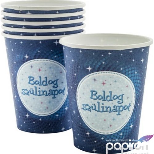 Party pohár Boldog szülinapot kék kb. 200ml 6db/csomag