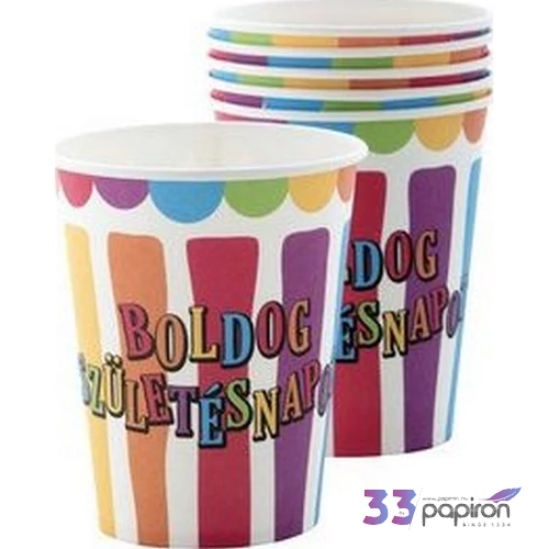 Party pohár csíkos-pöttyös Boldog születésnapot! 6db/cs. 250 ml