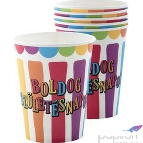 Party pohár csíkos-pöttyös Boldog születésnapot! 6db/cs. 250 ml