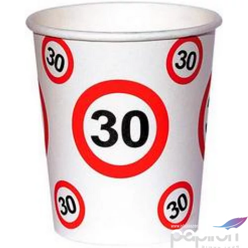 Party pohár Sebességkorlátozó 30-as Szülinapos számosos parti pohár 250ml (6db/csomag) Happy Birthday