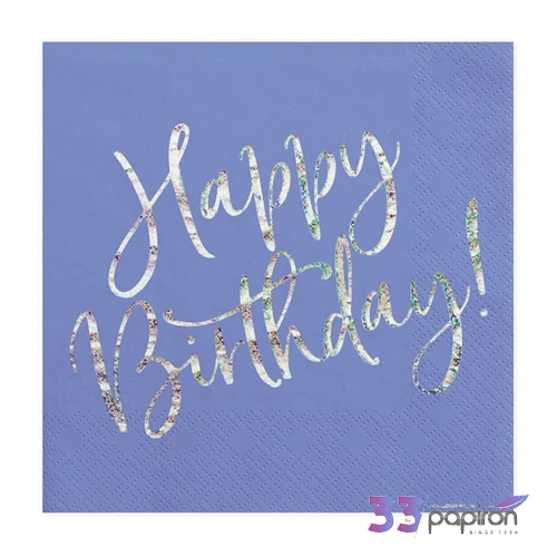 Szalvéta navy blue, happy birthday, 20 db, 33x33