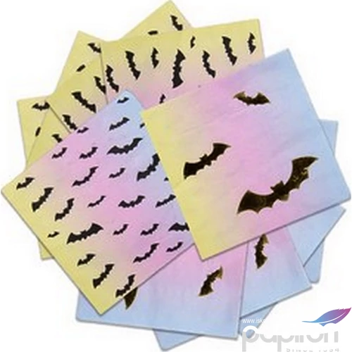 Party szalvéta Halloween 33x33cm 3rétegű 16db/csomag Metalizált arany Denevér mintás pasztel