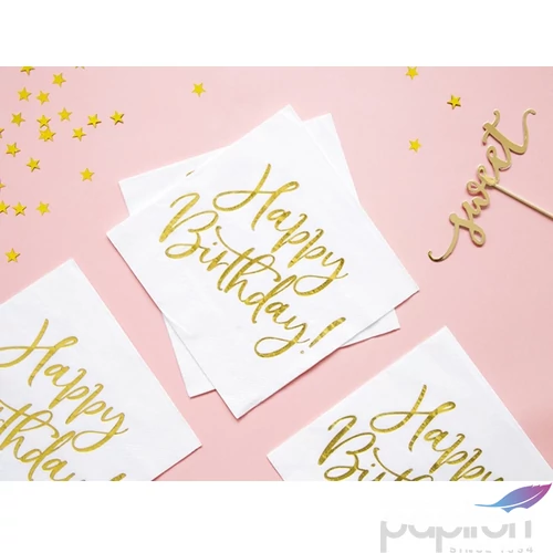 Party szalvéta Happy birthday fehér 33x33cm 20db-os 