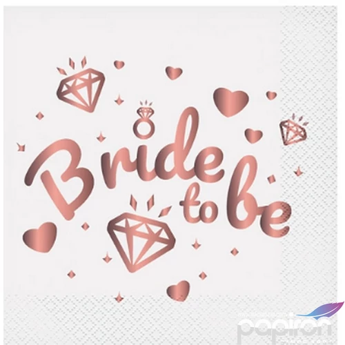 Party szalvéta lánybúcsú Bride to be, fehér 33x33cm, 20db/csomag