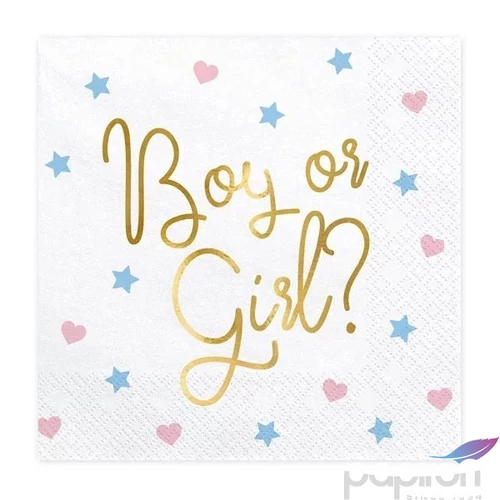 Party szalvéta PartyDeco '24 BOY OR GIRL szalvéta, fehér 20 db, 33x33 cm