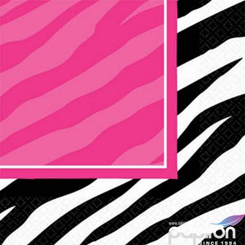 Party szalvéta zebra csíkos fekete/pink 33x33cm, 2rétegű, 16lap/cs 
