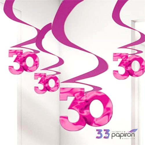 Party függő szülinapi dekor spirálos 30-as lila színű 5db spirálos 30-as függő dekor/csomag