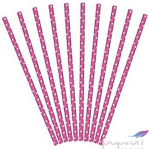 Party szívószál 19,5cm pöttyös fehér-rózsaszín papír (10db/cs.) papír (10db/cs.)