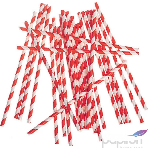 Party szívószál 20cm piros fehér spirálos csíkos papír parti kellék (24db/csomag)