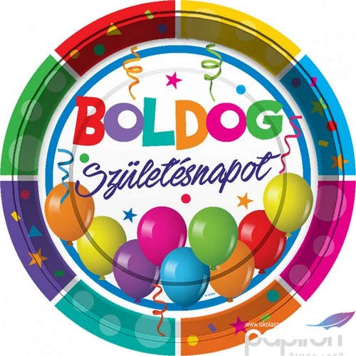 Party tányér 23cm 8db/csomag, Boldog Szülinapot felirat