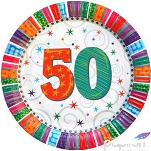 Party tányér Szülinapi Radiant 50-es Szülinapos számos parti tányér 23cm (6db/csomag) Happy Birthday